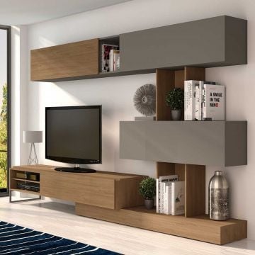 Tv-meubel Judith 270cm 4 deuren - grijs/ eik decor