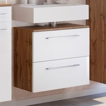 Wastafelonderkast Sefa 60cm 1 deur & 1 lade - eik/wit 