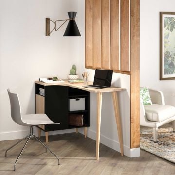 Bureau Nosk 120cm met 1 deur - zwart/eik 