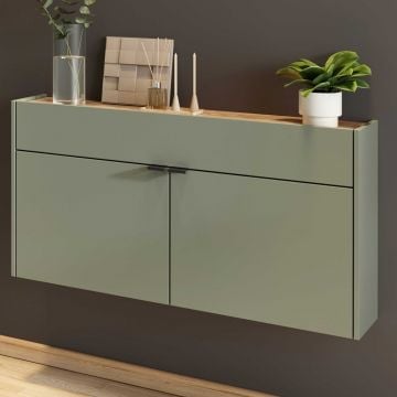 Console Amika 2 deuren & 1 lade zwevend - saliegroen/eik