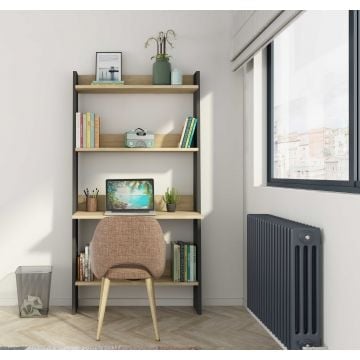 Boekenkast Quinty met laptoptafel 95cm 3 legplanken - eik decor/ grijs