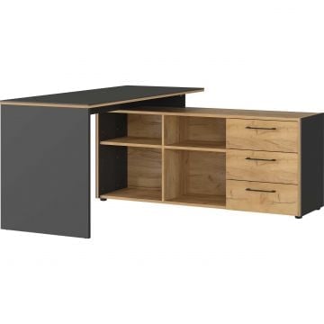 Hoekbureau Robert met kast - antraciet/eik