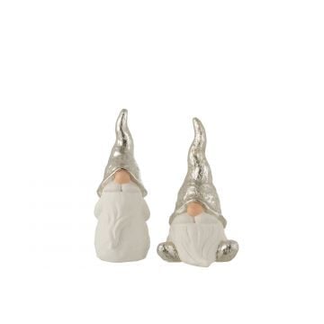Kerstman keramiek wit/zilver medium assortiment van 2