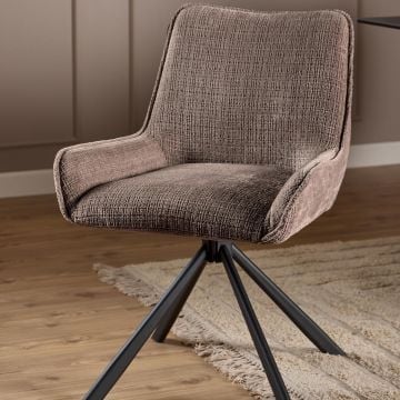 Eetkamerstoel Eddie - 59x56x81cm - draaibaar - bruine stof