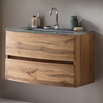 Wastafelmeubel Kornel 80cm grijze wastafel - eik
