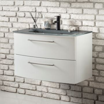 Wastafelmeubel Stivan 80cm grijze wastafel - wit