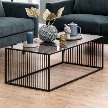Marmeren en glazen salontafel, draadonderstel, 120x60cm