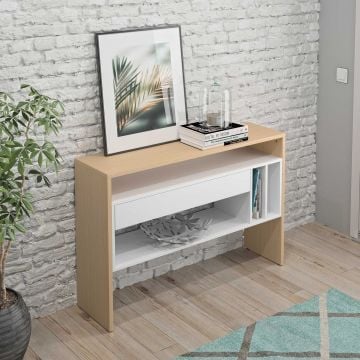 Halkast Keros 120cm met 1 lade - lichte eik/wit 