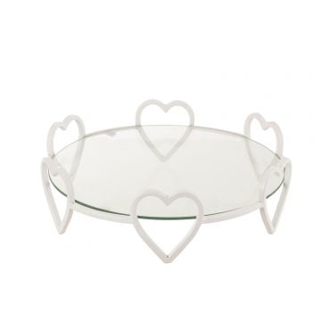 Schotel rond harten metaal/glas wit