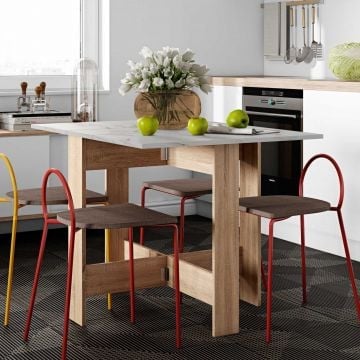 Opklapbare eettafel Papillon 103 cm - eik/marmer