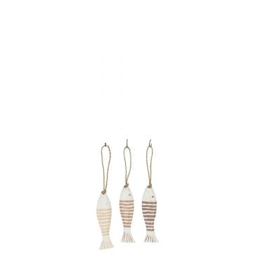 Hanger vis alabasia hout bruin/wit small assortiment van 3