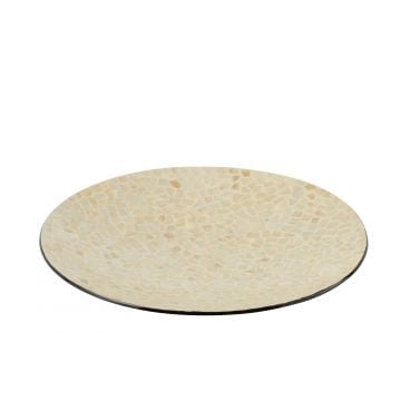 Plateau nuye rond schelpen/papier ivoor