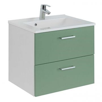 Wastafelmeubel Ricca 60cm 2 lades - wit/groen