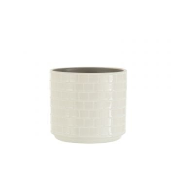 Bloempot blinkend vierkant keramiek wit large