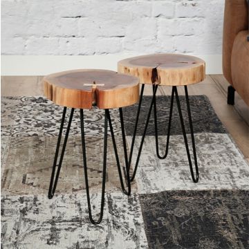 Bijzettafeltje Samantha - acacia en zwart stalen poten