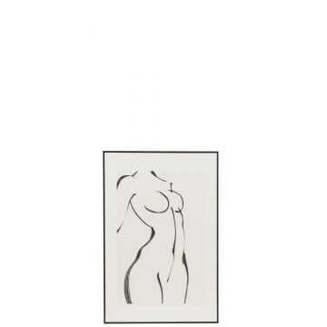 Wanddeco vrouw lijntekening glas/aluminium zwart/wit