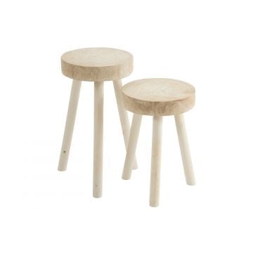 Set van 2 krukjes paulownia hout wit