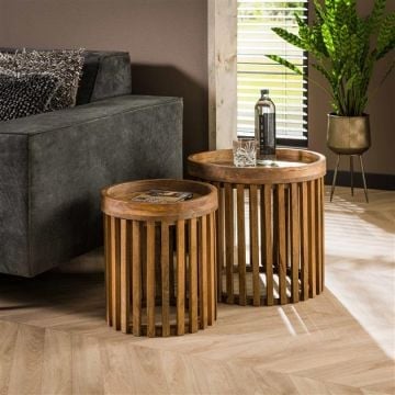 Set van 2 salontafels Wes-zandkleurig mangohout 