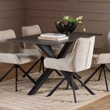 Eettafel Hennie - 135x80x75,5cm - keramisch blad - zwart marmer