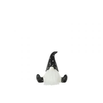 Kerstman zittend keramiek zwart/wit small