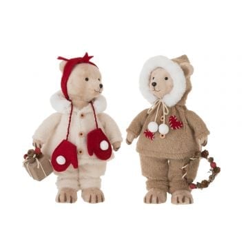 Beer staand jongen/meisje textiel beige/rood medium assortiment van 2