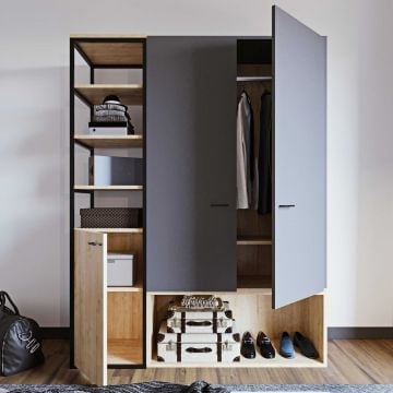 Garderobekast Woody Fashion | 144 x 45 x 180 cm | Anthracite Oak