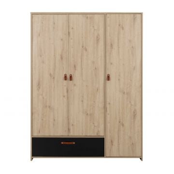 Kledingkast Liam 152cm met 3 deuren & 1 lade - artisan eik