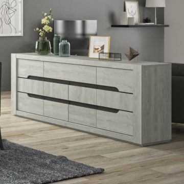 Dressoir Lanthe 221cm, 4 deuren & 1 lade - laguna eik