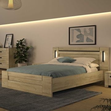 Tweepersoonsbed Soren 160x200cm met verlichting - eik