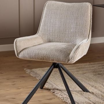 Eetkamerstoel Eddie - 59x56x81cm - draaibaar - beige stof