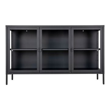 Dressoir met glazen deuren Brisbane | 140 x 40 x 85 cm | Zwart