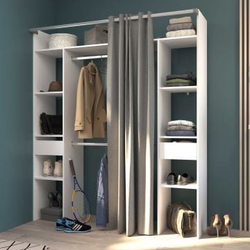 Open kledingkast Corrida - 176x48x203cm - met gordijn - wit