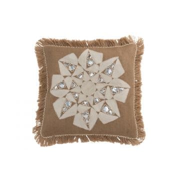 Kussen bloem abstract jute naturel/beige