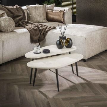 Salontafelset Marbella Elegance met zwarte tafelpoten-marmer composiet