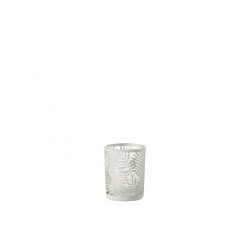 Windlicht bladeren glas wit medium