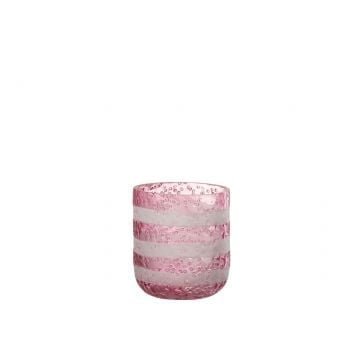 Theelichthouder strepen glas rood/wit small
