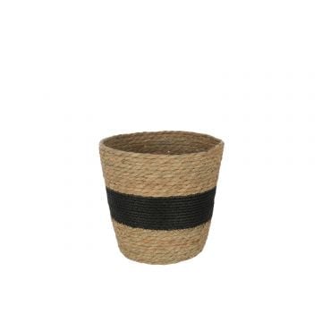 Mand rond met streep+ handvat riet naturel/zwart