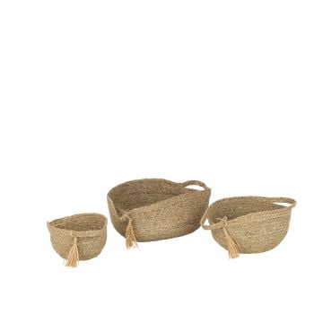 Set van 3 mand rond met handvat+ kwast gras naturel