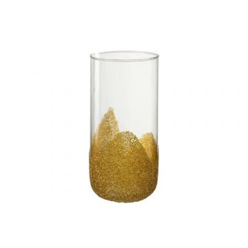 Kaarshouder strass glas transparant/goud large