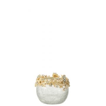 Theelichthouder volve metaal/glas goud/transparant small