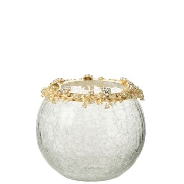 Theelichthouder volve metaal/glas goud/transparant large