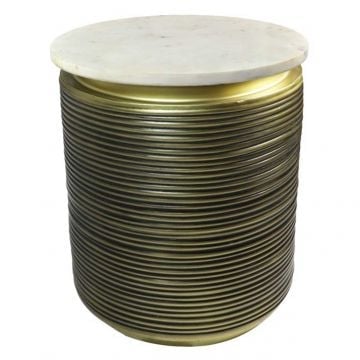 Bijzettafeltje Ribeiro - Ø41x53cm - marmer en metaal - wit/goud