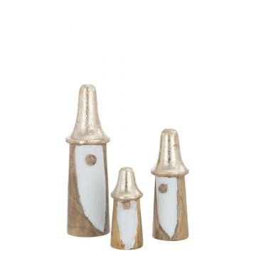 Set van3 kabouters paddenstoelen hout naturel/goud