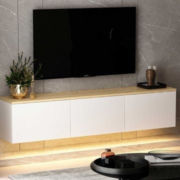 Tv-meubel met led-verlichting Tarek - 32x160x35 cm - MDF/wit