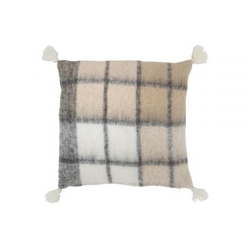 Kussen pompom polyester biege