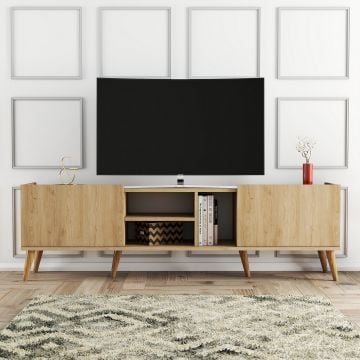 Modern eiken tv-meubel met houten poten