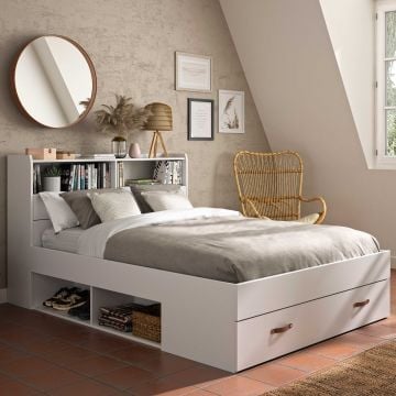 Tweepersoonsbed Sabri 140x190cm, 3 lades - wit