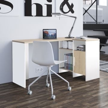 Hoekbureau Magenta - wit/eik decor