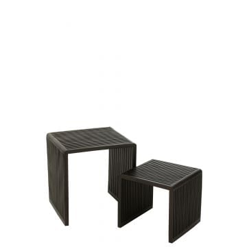 Set van 2 bijzettafel kubus gerecycleerd teak zwart