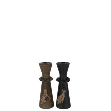 Kaarshouder nut den/ijzer zwart/bruin assortiment van 2